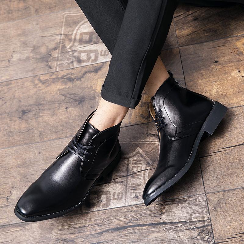 Brand Male Basic Boots Comfortable Men's Ankle Boots Casual Leather Shoes Leisure Walk High Top Shoes Lace-Up Botas