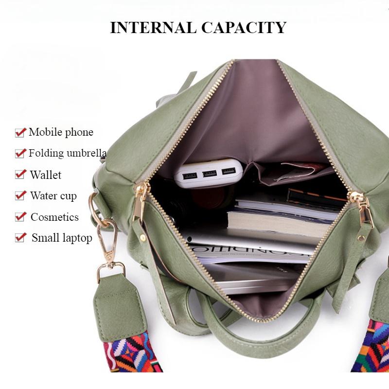 Retro High Capacity Women's Backpacks High Quality PU Leather Waterproof Ladies Shoulders Bag Fashionable Widened Shoulder Strap Girl Female Rucksacks