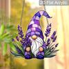Acrylic Lavender Gnome Suncatcher, Stained Glass Effect Window Hanging Ornament for Whimsical & Floral Lover Gifts