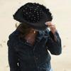 Feathered Trim Western Hat with Rhinestones Studded for Music Festival Cosplay Costume Headwear Carnivals Party Accessory