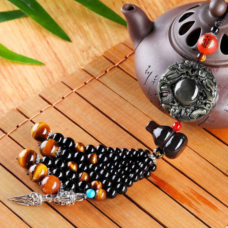 Obsidiana Naturale Accessorio per Auto Sicuro Viaggio Benedizione Ciondolo Specchietto Retrovisore Auto Ornamenti Regalo di Compleanno Decorazione Auto
