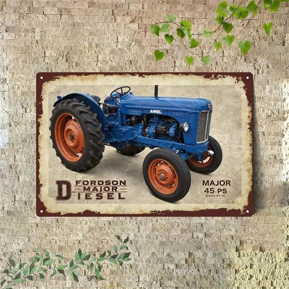 Poster Metallico Trattore Vintage Rustico Farm Wall Art Decorazione Garage