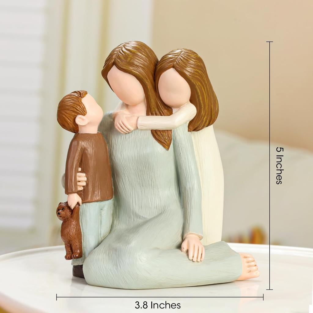 Figurki Mamy i Dzieci, Rzeźbione Ręcznie Malowane Statuetki Matki i Dwójki Dzieci, Figurki Matki Syna Córki Prezenty na Dzień Matki Rocznicę