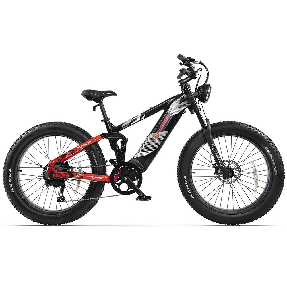 Electric Bicycle Cyrusher Ranger 750W Motor Fully Suspension Adult Electric Bike 52V 20AH Dual Hydraulic Brake 26" Fat Tire Max Load 150kg
