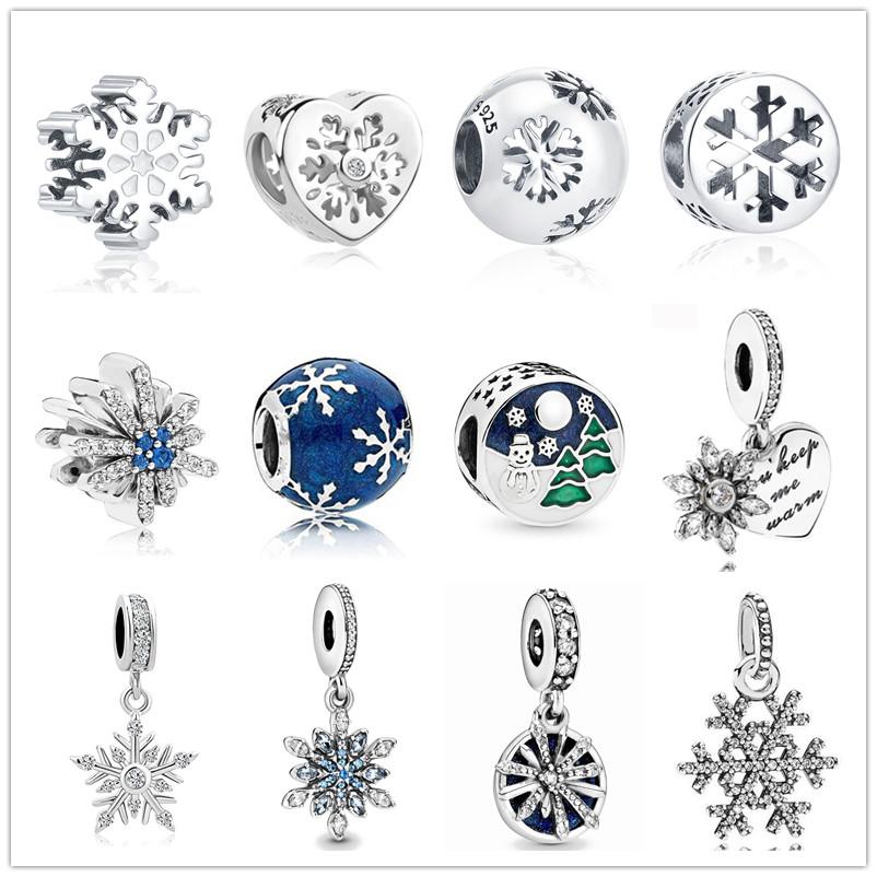 New copper Sparkling Snowflake Pendant Dangle Charm Bead Compatible With Authentic Bracelets Do It Yourself Jewellery Women Gift