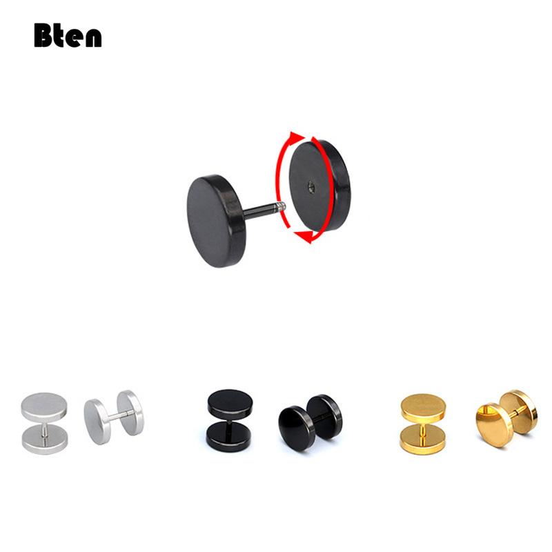 Ein Paar Runde Schwarze Edelstahl-Steckohrringe für Damen Hantel-Piercing Ohrringe Herren Punk Mode Schmuck