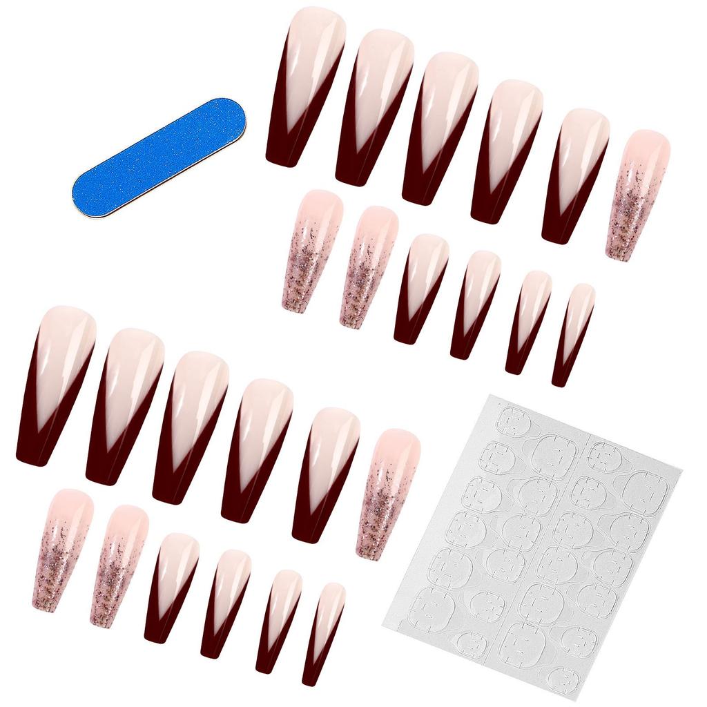 Extra-long Ballet Nail Fake Nail Patch Pink French Glitter Nail Art Finished Wear Nail Tablet Nail