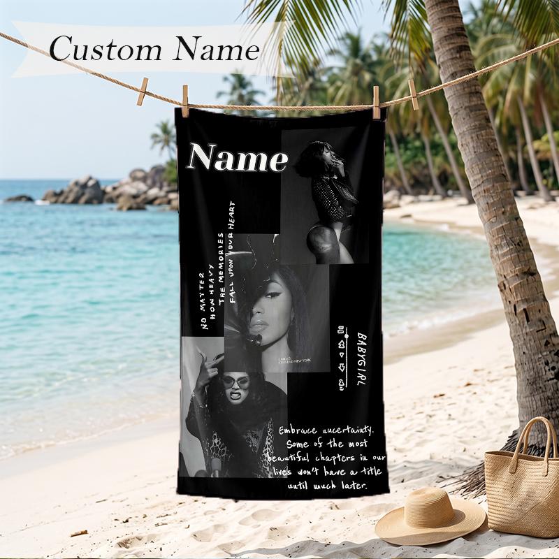 CARDI B Custom Name Printed Beach Towel Personalized Soft Towel For Swimming Beach Travel
