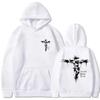 Felpa da uomo con stampa di croce religiosa e testo motivazionale, stile pullover, moda autunnale, felpa con cappuccio
