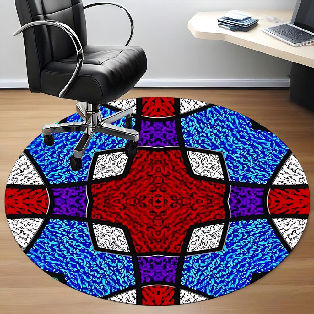 1pc Kaleidoscope Pattern Carpet, Round Non Slip Durable Large Size Office Carpet, Suitable for Office