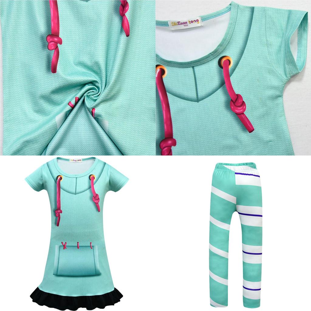 Girls Wreck-it Ralph 2 Vanellope Von Schweetz Colorful Skirt And Pants Cosplay Costume