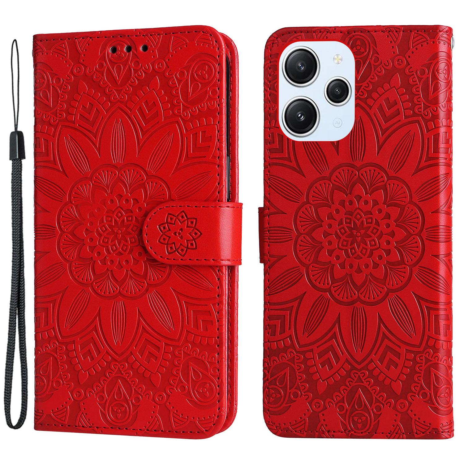 

PU Leather Cover for Xiaomi Redmi 12 4G,Sunflower Imprinted Wallet Anti-Scratch Smartphone Case Red