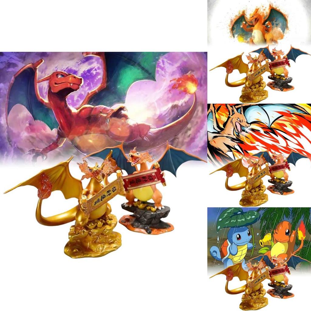 Vibrant Golden Charizard Statue Perfect For Collectors High Quality Pvc Model Display