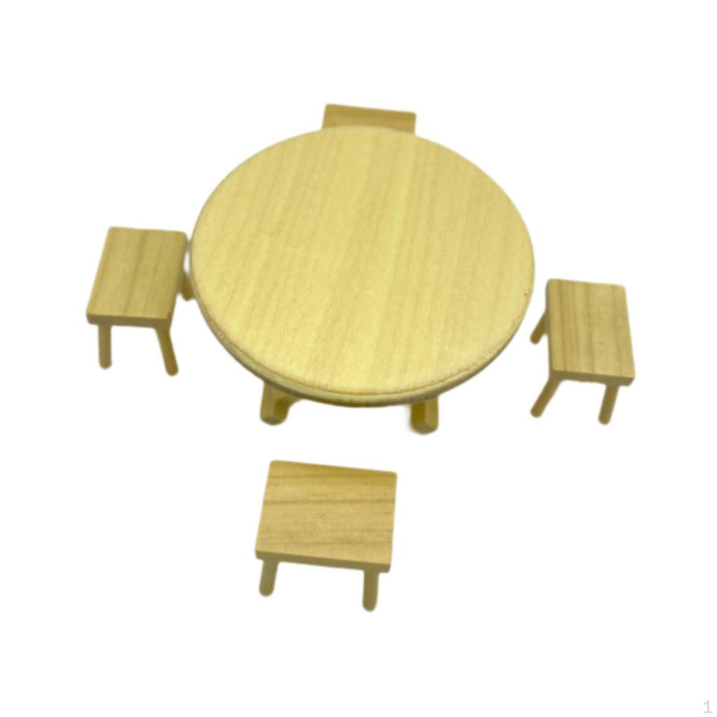 1/12 Dollhouse Dining Table Chair Model Set Accessories Miniature Furniture for Fairy Garden
