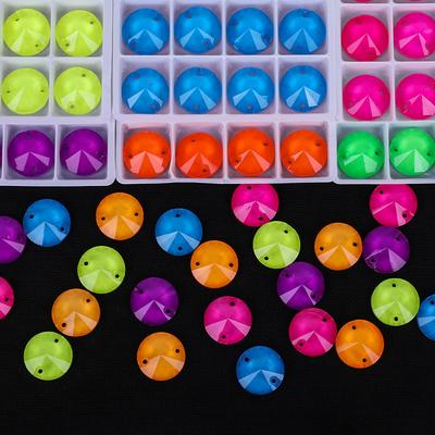 Round Satellite Neon Fluorescent Glass Hand Seam Drill, Double Hole Rhinestone Flat Bottom Drill Diy Accessories Material Package
