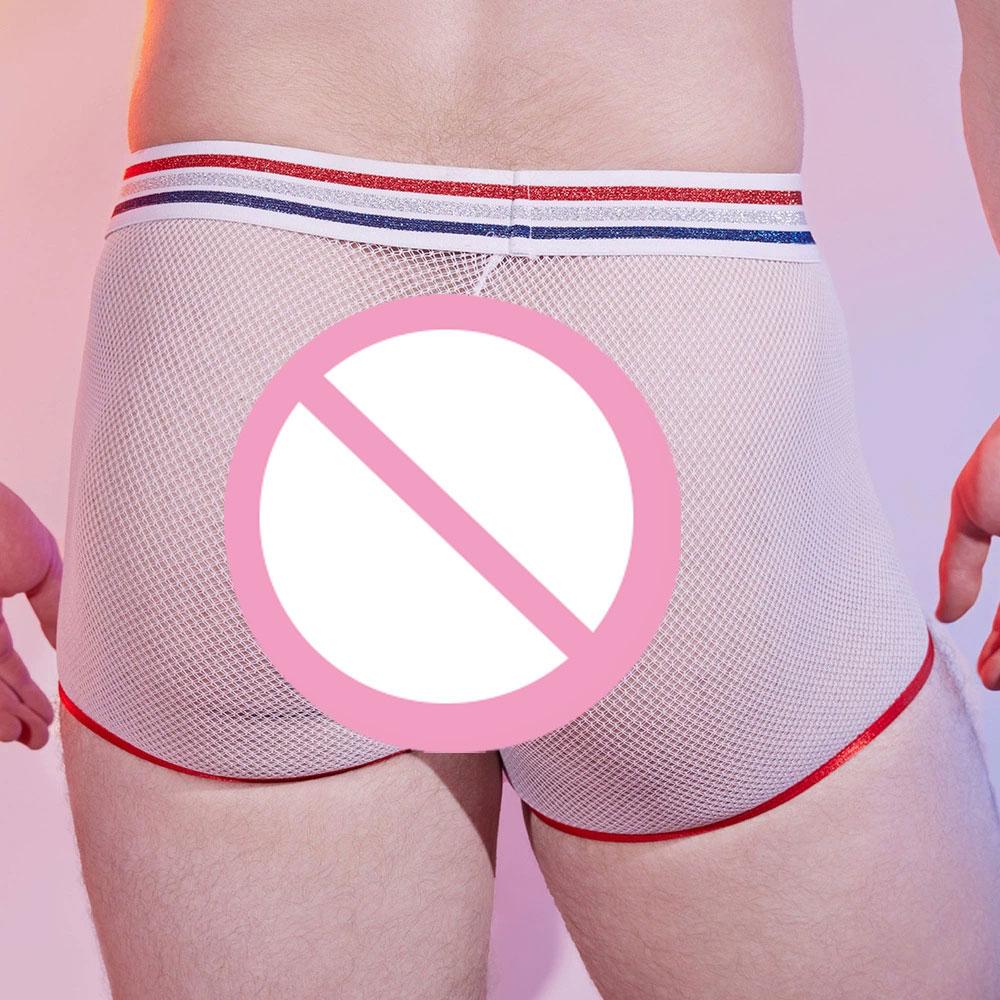 Men'S Mesh Boxer Hollow Out Sheer See Through High Elastic Man Panties Lift Butt U Convex Pouch Underwear Lingerie