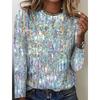 QICED Women's Fashion Casual Long Sleeve O-Neck Blouses & Shirts