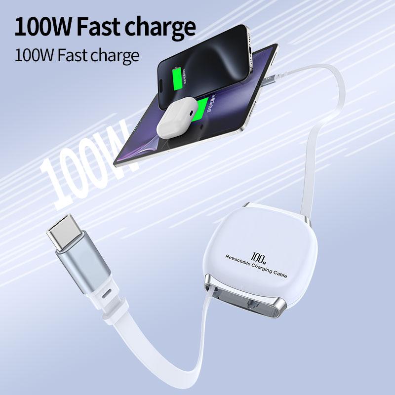 VAORLO Retractable 100W Fast Charging Cable Type C Data Cable For iphone 15/16series Samsung Laptop Tablets PD 3.0 Fast charging