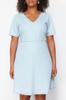 Women's Style Plus Size Light Blue V-Neck Tencel Mini Denim Dress