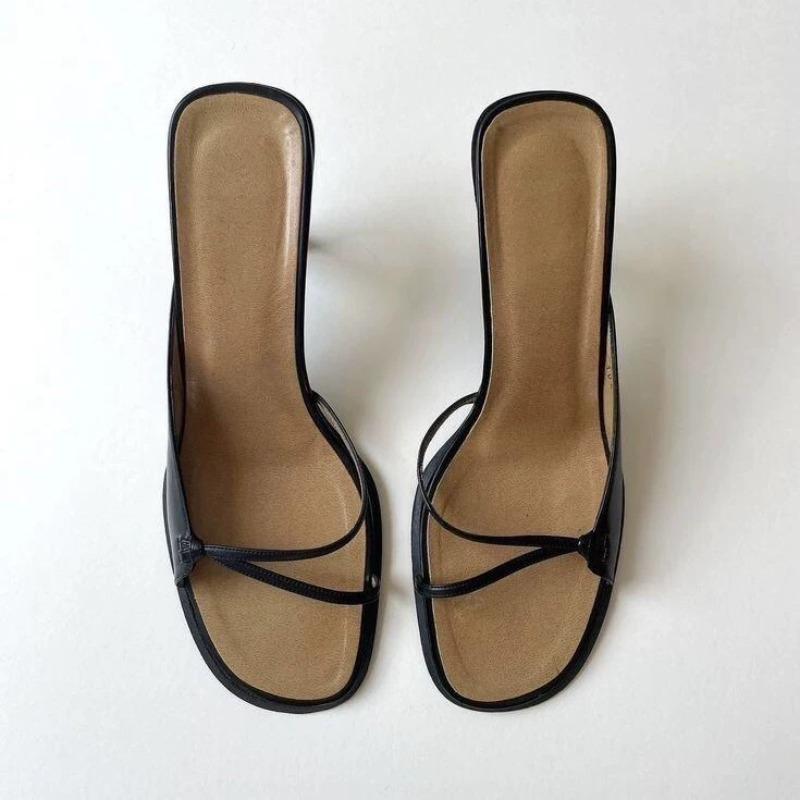 Sheepskin Version~ Minimalist Niche Temperament Thin Strap High Heel Open Toe One Word Cool Slippers Women Wear Summer Sandals
