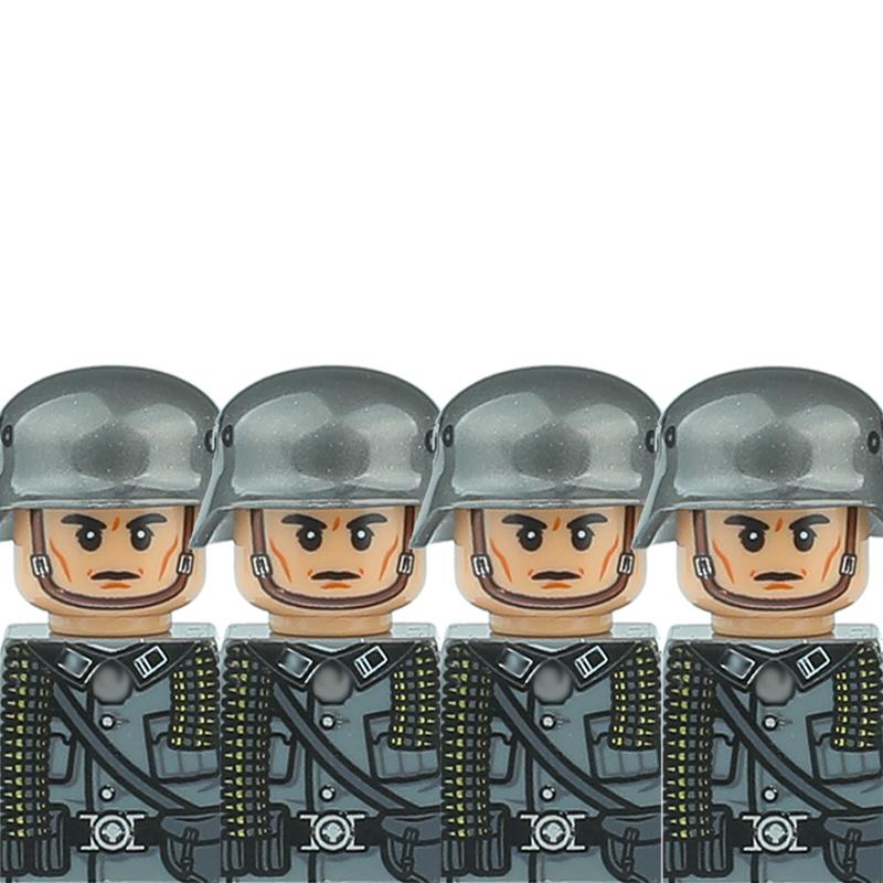 Andra världskriget Militära Tyska Soldater Figurer Hjälm Byggklossar Armé Infanteri Krigare Skytt Pansar Kanon Väst Vapen Klossar Leksaker
