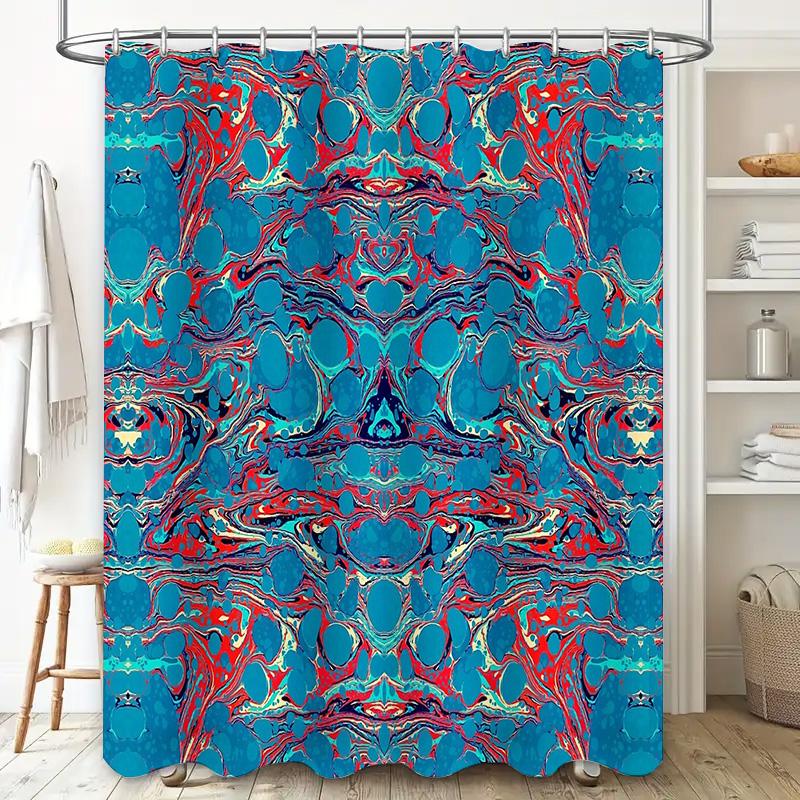 Blue Abstract Wave Shower Curtain Modern Ocean Art Bathroom Decor Waterproof Liner Set