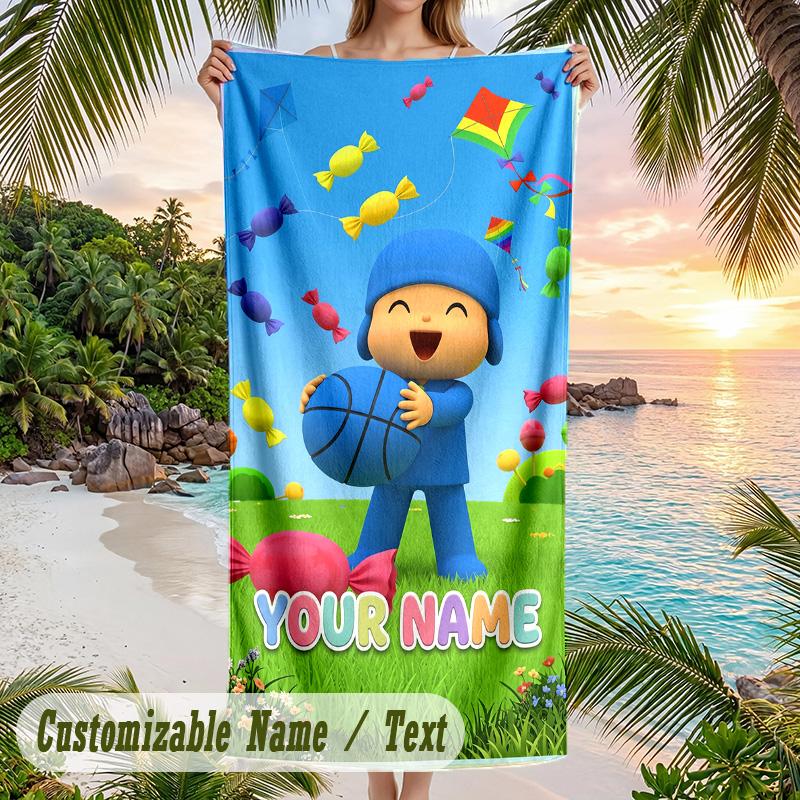 Pocoyó Beach Towel, Personalized Custom Text, Quick Dry Soft Large Towel For Swimming Pool Travel