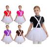 Kids Girls Costume Dress for Halloween: Mock Neck Short Sleeve Puffy Style with Stripe Cuffs, Back Cut, Press Button Crotch & Attached Suspenders