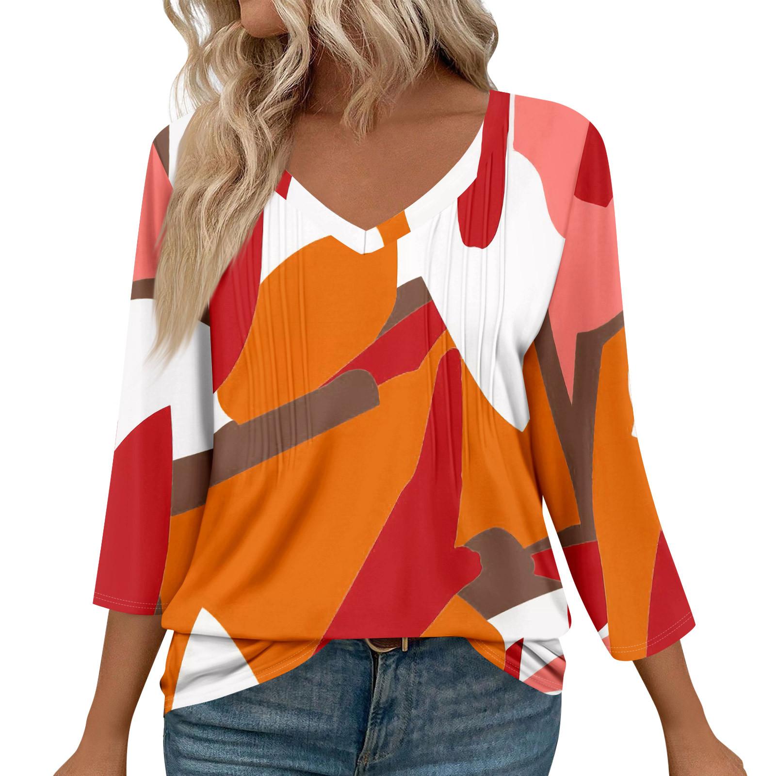 

Женская мода повседневные топы с рукавом 3/4 плиссированные модные топы футболки M шафрановый