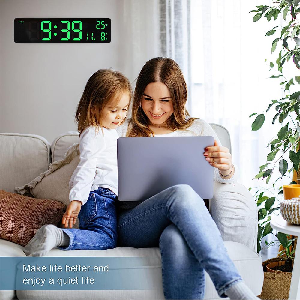 10" LED Digital Wall Clock with Date Display Temperature Alarm Clock