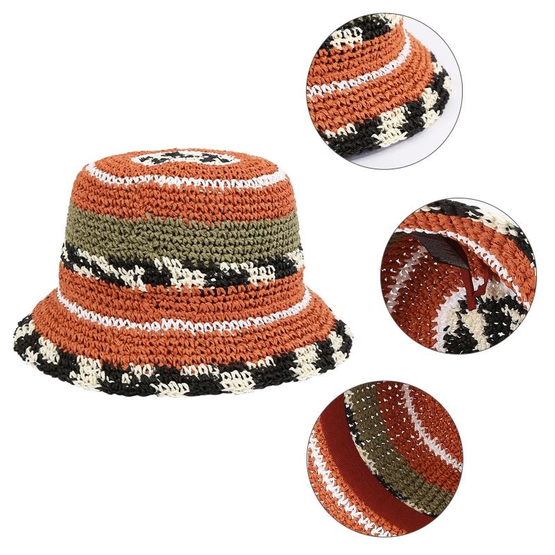 Handmade Crochet Bucket Hat Colorful Beanie Hat Wide Brim Fisherman Cap for Outdoor Summer Camping Climbing Hiking