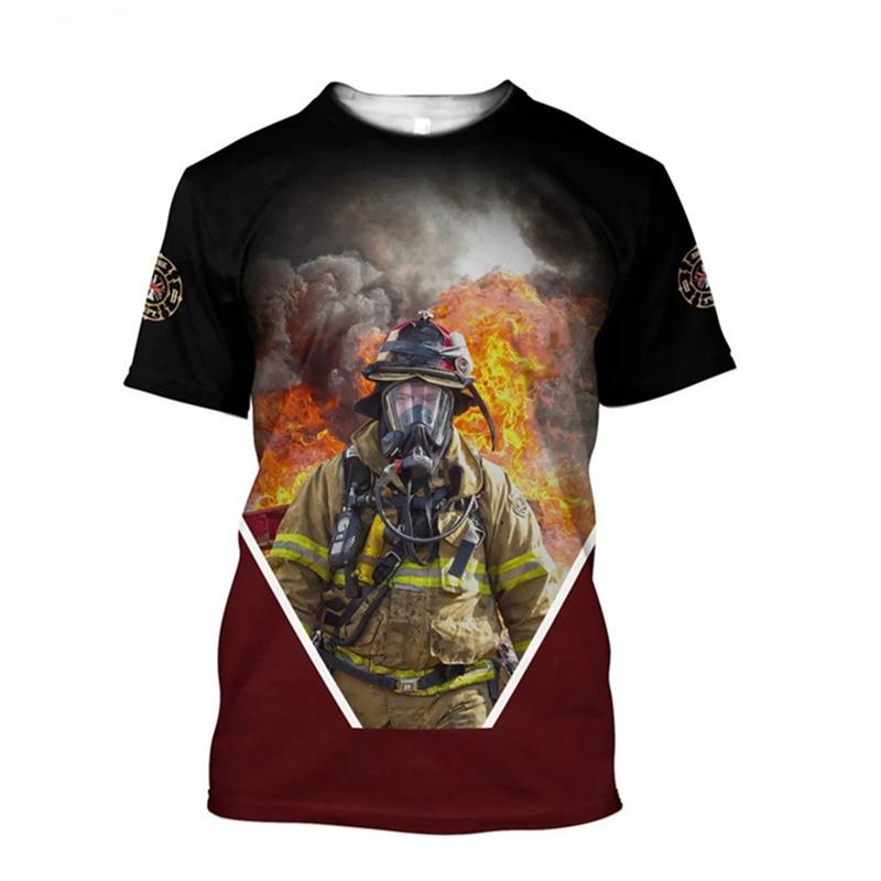 Summer Fashion Comfortable Loose Round Neck Short Sleeve Large Size T-shirt Creative Firefighter 3d Printed Men's Casual Sports T-shirt