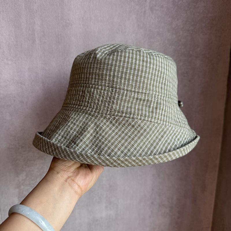 Korean Sweet Cute Blue Check Fisherman Hat For Summer Sun Protection