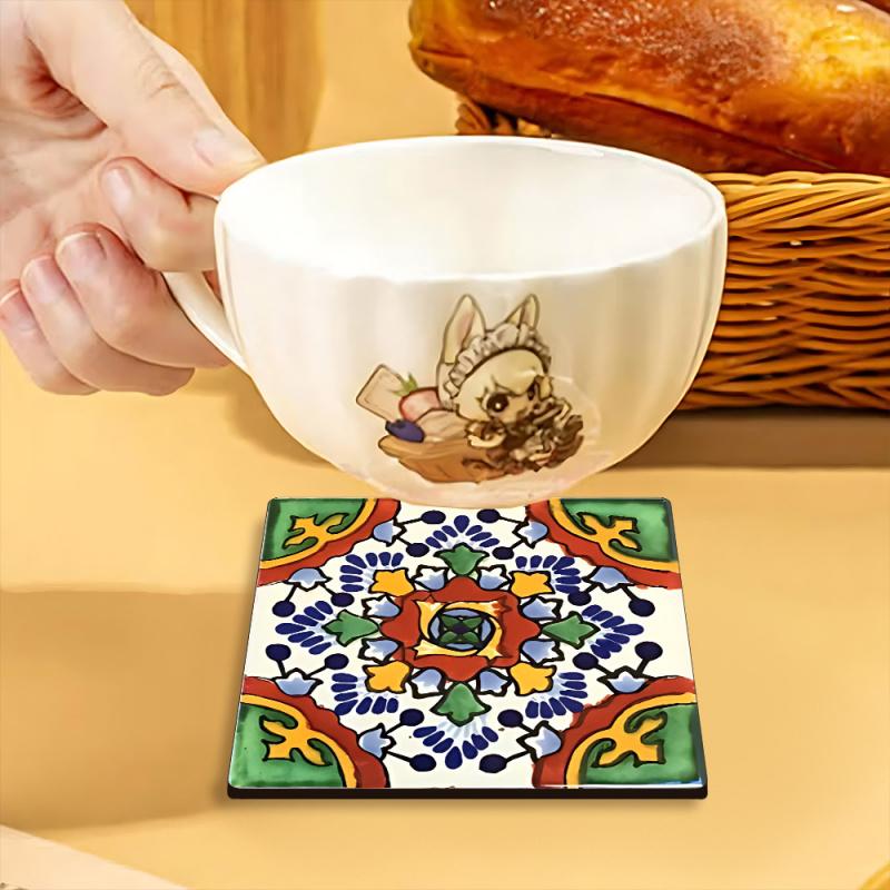 New Cross-Border Square Chinese Ink Style Wooden Coasters - Home, Café & Party Table Decor