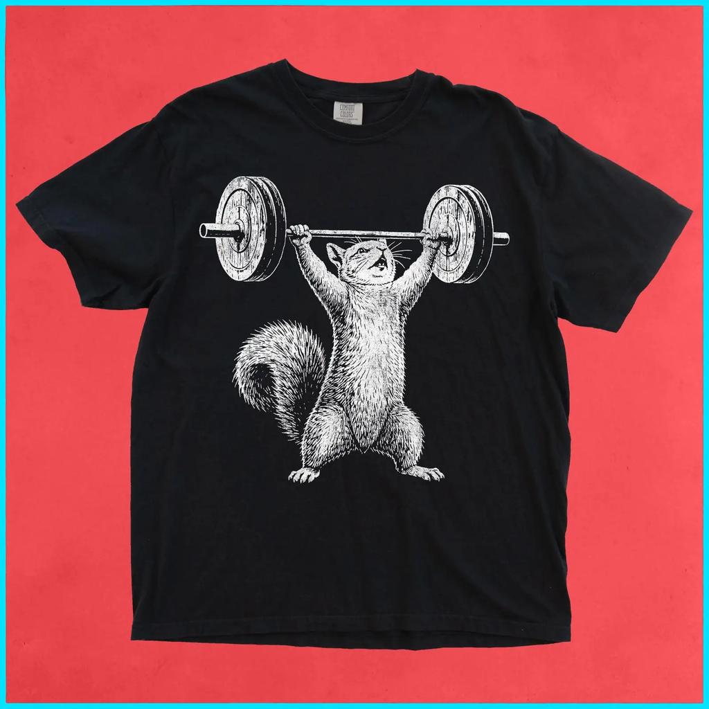 Funny Weightlifting Squirrel T Shirt Gym Animal Powerlifting Workout For Rat Vintage Versatile Soft Graphic Breathable