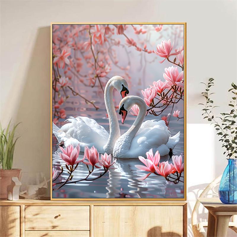 5d DIY Diamond Painting Cross Stitch Swan Pink Magnolia Flower Diamond Embroidery Mosaic Full Round Drill Home Decor