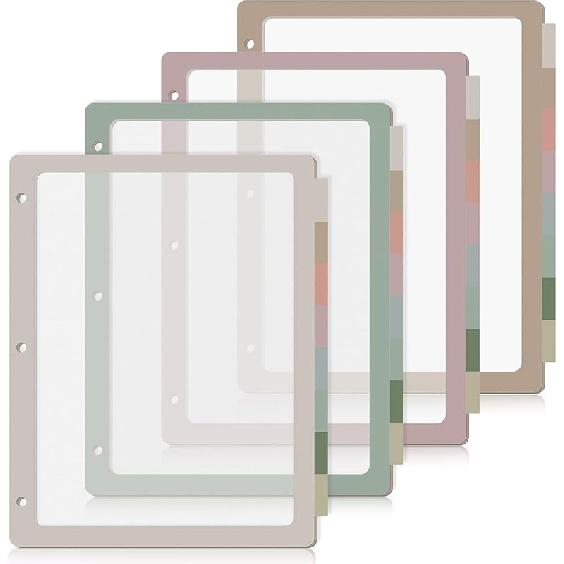 4 Sets 8 Tab Binder Dividers for 3 Ring 8.5 x 11 Inch Plastic Binder Dividers with Tabs Multicolor Letter Size Page Dividers 3 Hole Punch Clear File 4