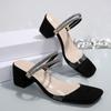 Sandals Women's 2025 Summer New High Heels Fashion Rhinestone Thick Heel Women's Slippers