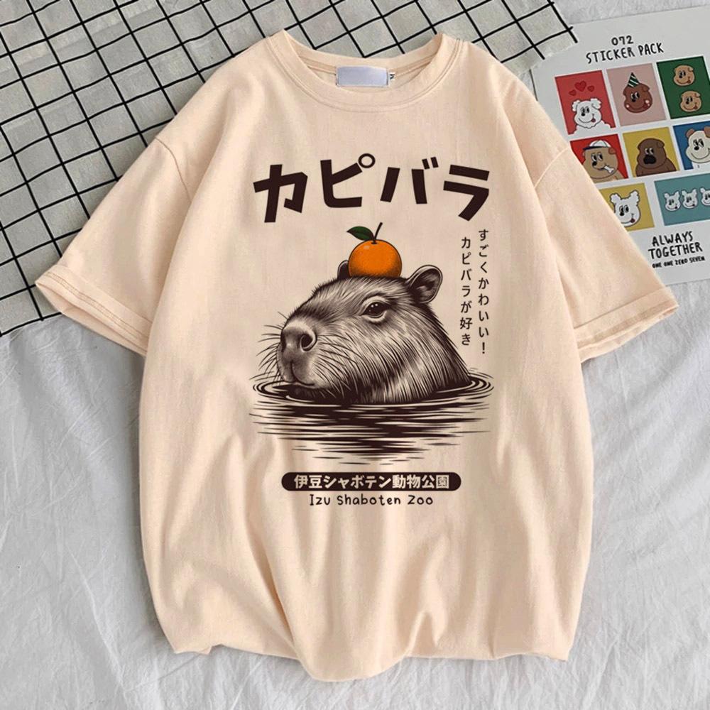 Capybara Top Tees Teen Streetwear Korean Clothes Trendy Anime Classic Top Tees Hip Hop Graphic Psychedelic Gothic Kawaii 80s
