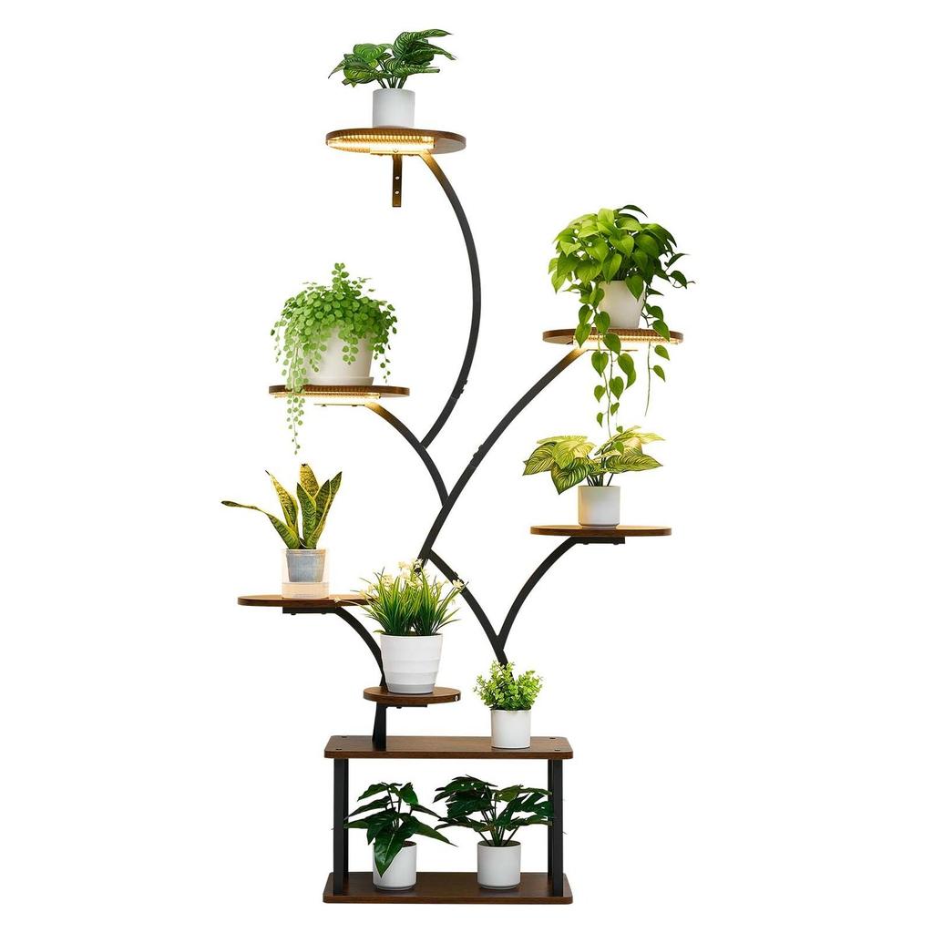 Plant Stand Indoor with Grow Lights, 157.5cm Tall 8-Tier Lighted Plant Shelf, Metal Corner Plants Holder, 3 Timer & 10 Brightness, Tree-Shaped Flower
