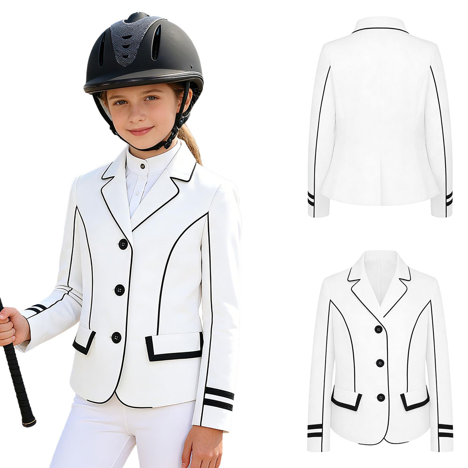 Детский Девочковый Блейзер Жакет в Экипажном Стиле: Воротник с отворотами и контрастной отделкой, длинный рукав, на пуговицах, для тематики верховой езды 15-16 Years белый