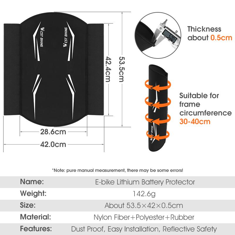 WEST BIKING Electric Bike Battery Cover Thick Weatherproof Dust Dustproof Reflective Scratch-Resistant Insulation Protector