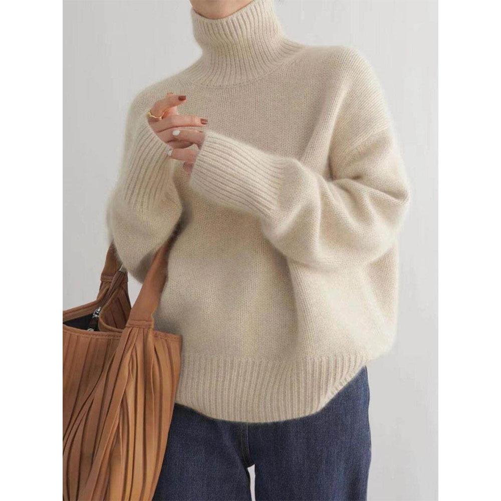 

Simple turtleneck sweater with women s autumn and winter basic lazy solid color pullover bottoming knitted sweater average size бежевий