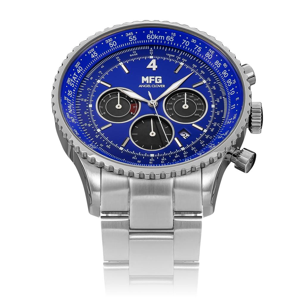 AngelClover AngelClover MF Ghost Solar 3 ATM Water Mineral Blue Stainless Steel Men's Watch, Collaboration, NTS44MFG-AL, Battery, Resistance, Glass,