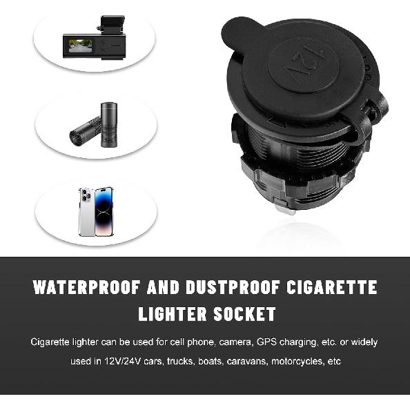 Sun Walker 12V Car Cigarette Lighter Socket, Waterproof Plug Power Outlet Replacement with Wire & Fuse, Female Cigarette Lighter Receptacle for Car