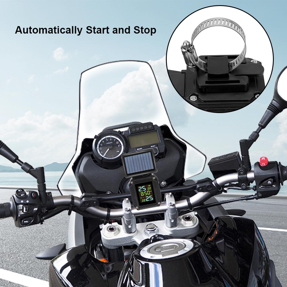 Solor USB Charge Motorcycle TPMS Tire Pressure Monitoring System 2 External Sensors Tyre Temperature Alarm LCD Display