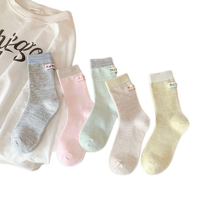 Dui Dui Socks Women's Spring and Autumn Cotton Socks Mid-calf Socks College Trend Fabric Label Sports Anti-odor Long Calf Socks