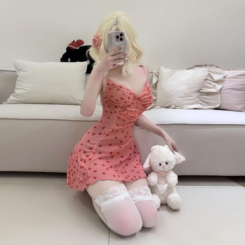 Sex Underwear, Sexy Pajamas, Pure Desire Peach Suspender Skirt, Small Chest Pajamas, Sexy Uniform, Sweet Love Engraving
