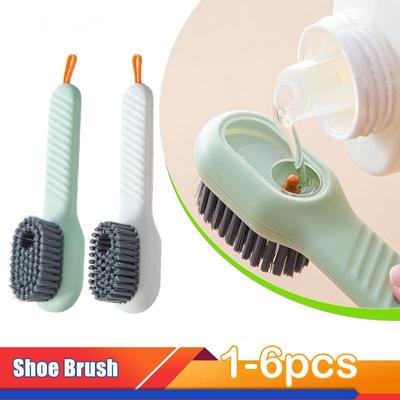 1-6 pezzi spazzola per scarpe scarico automatico del liquido multifunzione premere fuori detergente per scarpe setole morbide spazzole per vestiti strumento di pulizia
