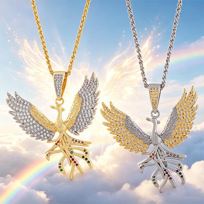 Daixi Two-tone Hip Hop Zircon Phoenix Pendant Necklace